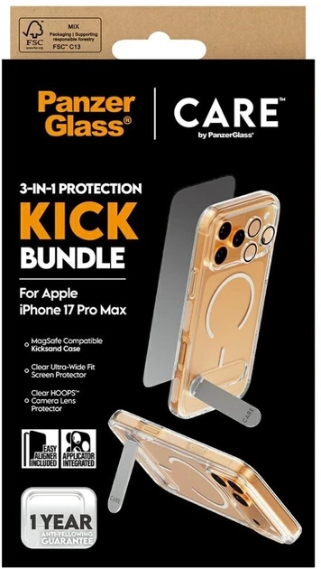 Szkło hartowane CARE by PanzerGlass Feature Kick 3 in 1 do Apple iPhone 17 Pro Max etui + szkło hartowane + szkło do obiektywów (5715685027369) - obraz 4