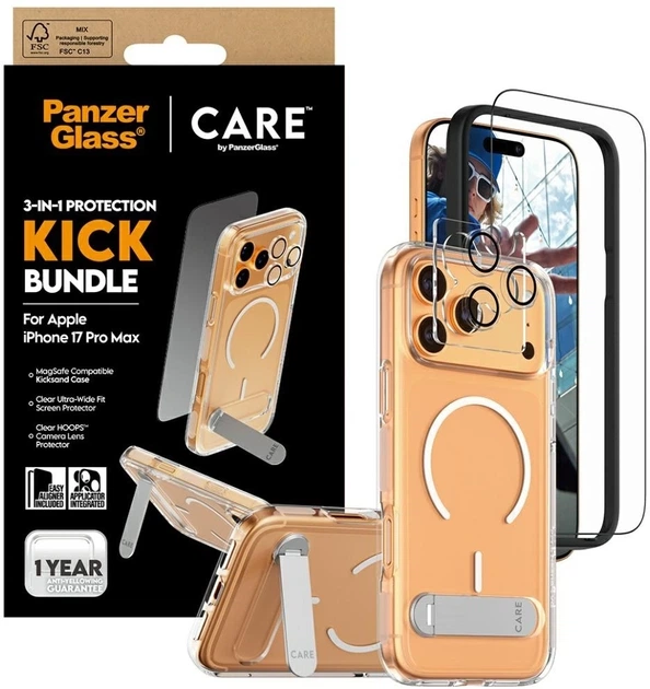 Szkło hartowane CARE by PanzerGlass Feature Kick 3 in 1 do Apple iPhone 17 Pro Max etui + szkło hartowane + szkło do obiektywów (5715685027369) - obraz 5