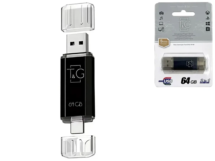 Флешка T&G 009 64GB USB3.0+Type-C чорна - изображение 3