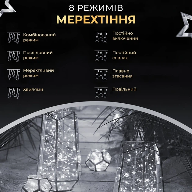 Гірлянда роса на пульті 200 метрів на 2000 led світлодіодів крапля на зеленому дроті біла 2000L200MGW - Фото 6 Гірлянда роса на пульті 200 метрів на 2000 led світлодіодів крапля на зеленому дроті біла 2000L200MGW - зображення 6