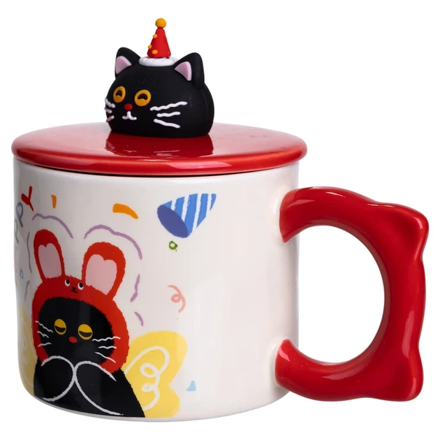 Чашка порцелянова з кришкою Kitten's Birthday 400 (мл) подарункова кружка прикольна чашка для дітей на подарунок Червоний FM-24D - Фото 3 Чашка порцелянова з кришкою Kitten's Birthday 400 (мл) подарункова кружка прикольна чашка для дітей на подарунок Червоний FM-24D - зображення 3
