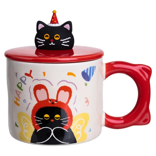 Чашка порцелянова з кришкою Kitten's Birthday 400 (мл) подарункова кружка прикольна чашка для дітей на подарунок Червоний FM-24D - Фото 4 Чашка порцелянова з кришкою Kitten's Birthday 400 (мл) подарункова кружка прикольна чашка для дітей на подарунок Червоний FM-24D - зображення 4