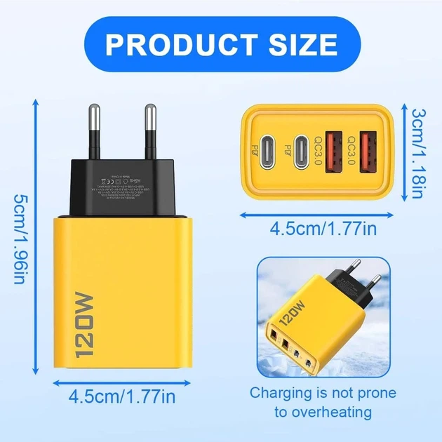 Зарядний пристрій ILEPO 120W Швидке заряджання для телефону / планшета 2 USB + 2 Type-C White (19025) - зображення 2