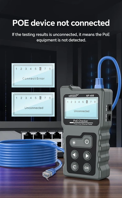 Багатофункціональний кабельний тестер Noyafa NF-488 функція PoE Ping для RJ45, DC (18887) - зображення 9