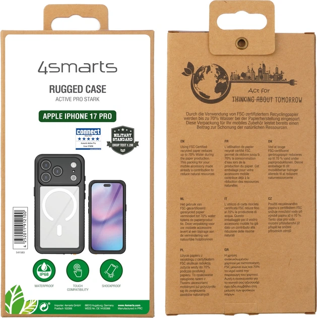 Etui plecki 4smarts Waterproof Case Stark Magsafe do Apple iPhone 17 Pro Transparent-Black (4252011912100) - obraz 2