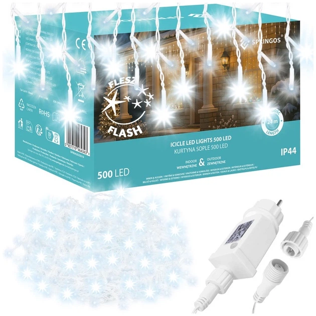 Lampki Springos Kurtyna Sople Flash 500 LED 20 m (5907719464343) - obraz 2