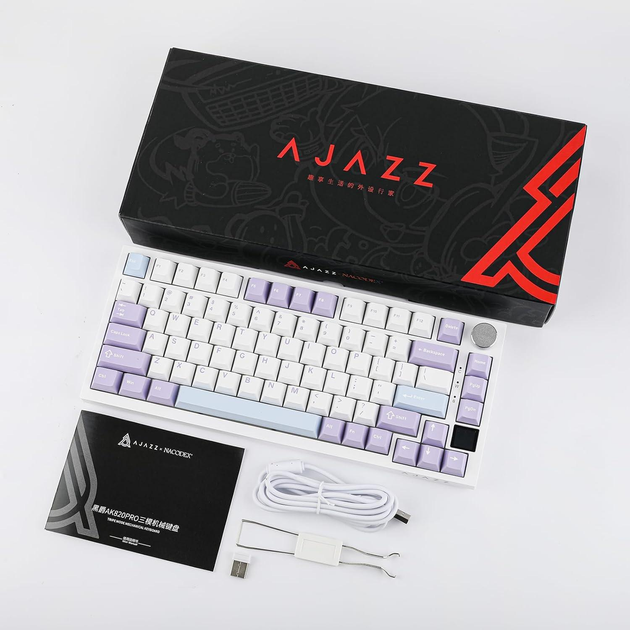Ігрова механічна бездротова клавіатура AJAZZ AK820 Pro / Три режими підключення / Flying Fish Switch / White - зображення 3