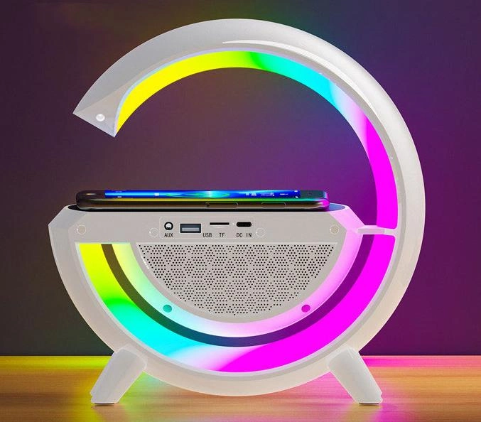 Настольная Смарт Лампа Ночник G-Smart Bt-3401 Rgb Rainbow Light-Wireless С Bluetooth Колонкой Беспроводная Зарядка Fm Радио Белый Refurbished - изображение 8
