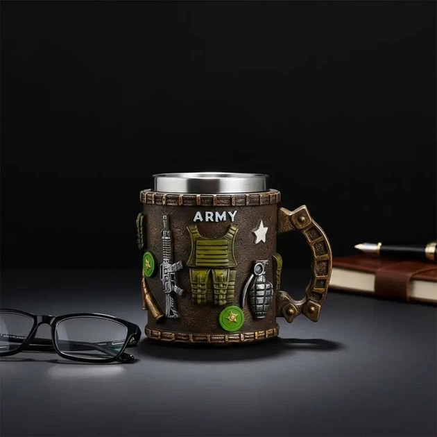 Кружка «ARMY» из нержавеющей стали 400 мл, армейский дизайн - Фото 1 Кружка «ARMY» из нержавеющей стали 400 мл, армейский дизайн - изображение 1