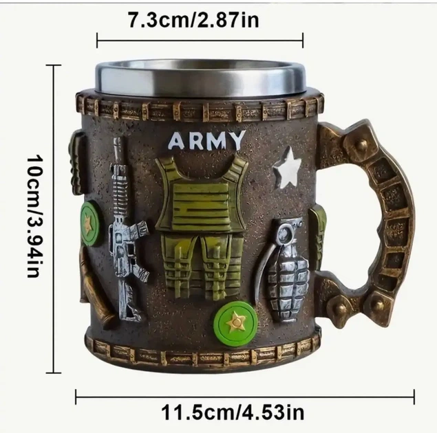 Кружка «ARMY» из нержавеющей стали 400 мл, армейский дизайн - Фото 2 Кружка «ARMY» из нержавеющей стали 400 мл, армейский дизайн - изображение 2