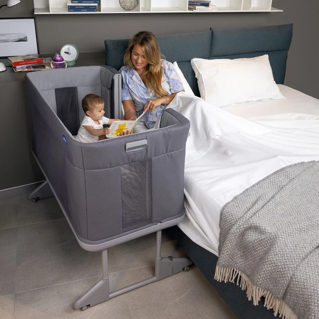 Кроватка детская 3 в 1 Chicco Next2Me Forever, графитово-серая - изображение 8