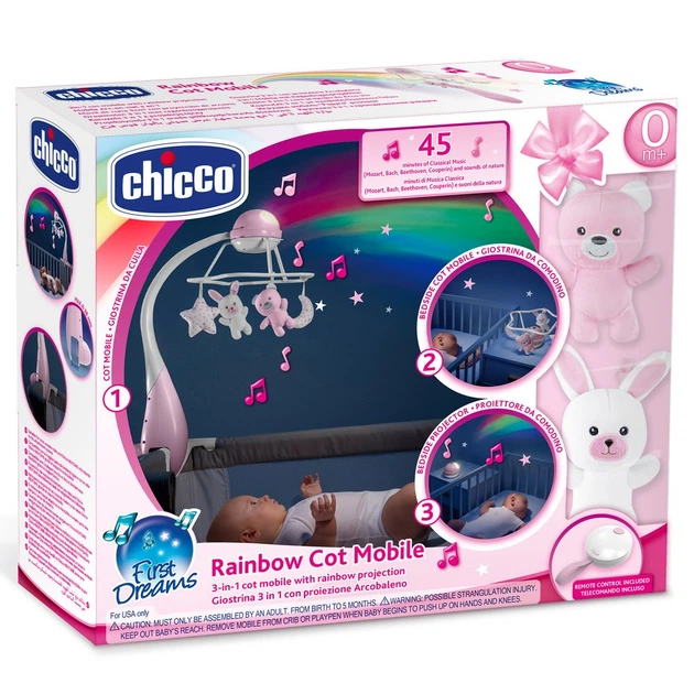Мобиль-проектор на кроватку Chicco Радуга 3в1, розовый - Фото 2 Мобиль-проектор на кроватку Chicco Радуга 3в1, розовый - изображение 2