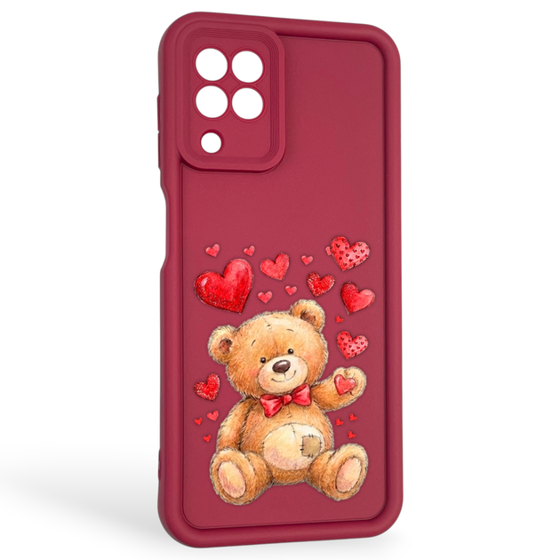 Чохол силіконовий оригінальний Soft Touch з 3D принтом милий ведмедик для Samsung Galaxy M32 4G (SM-M325F) бордовий (Повний захист камери) - Фото 1 Чохол силіконовий оригінальний Soft Touch з 3D принтом милий ведмедик для Samsung Galaxy M32 4G (SM-M325F) бордовий (Повний захист камери) - зображення 1