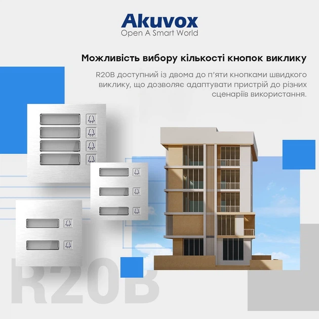 IP-видеопанель на 5 абонентов 2Mp Akuvox R20B SIP со считывателем EM-Marine / Mifare / NFC (87-00031) - изображение 4