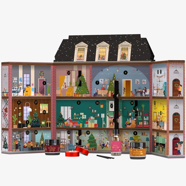 Адвент-календар HiSkin Будинок свічки теаліт 11x15 мл + соєві свічки в баночках 11x30 мл + ароматичний дифузор 80 мл + сірники для свічок (5905359809265) - зображення 2