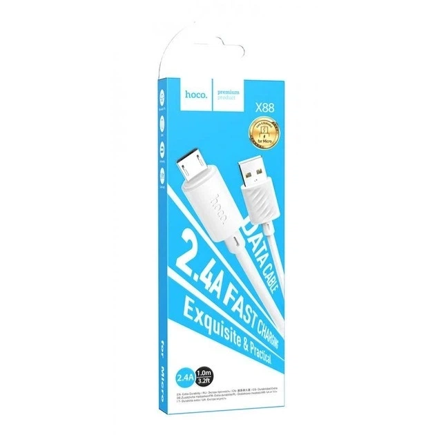 USB кабель для быстрой зарядки HOCO X88 USB / Micro USB 2.4A 1 м Белый - Фото 2 USB кабель для быстрой зарядки HOCO X88 USB / Micro USB 2.4A 1 м Белый - изображение 2