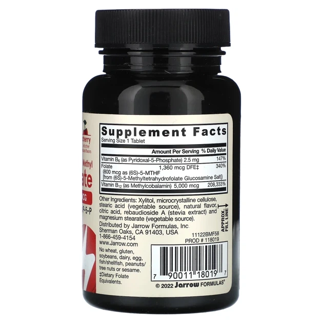 Метилфолат і метил B-12 Jarrow Formulas (Methyl B-12 & Methyl Folate Cherry Flavor) 5000/800 мкг 60 льодяників зі смаком вишні (JRW-18019) - изображение 2