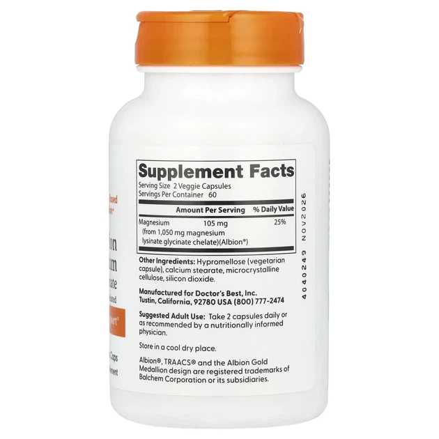 Магній з високим ступенем всмоктування Doctor's Best (Magnesium) 120 капсул (DRB-00565) - изображение 2