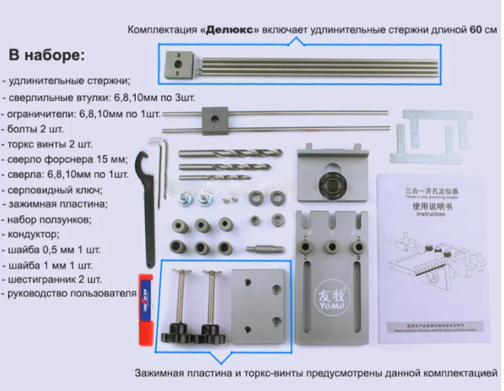 Кондуктор мебельный Yomo многофункциональный шаблон для сверления дерева и установки дюбелей (0222) - изображение 3