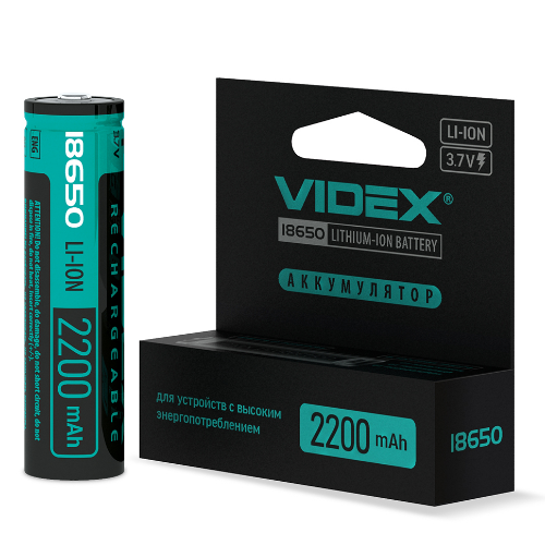 Акумулятор 18650 Li-lon 3,7V 2200mAh захист (бл-1шт) Videx - зображення 3