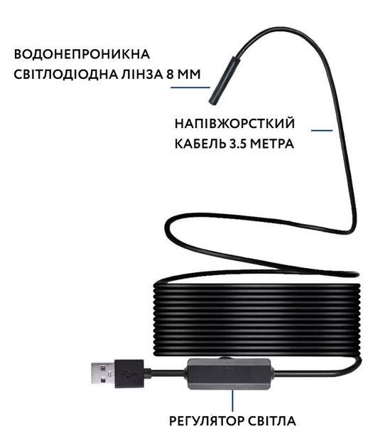 WIFI эндоскоп с жестким кабелем 3.5 метра. Зеркало, крюк, магнит в подарок - изображение 8
