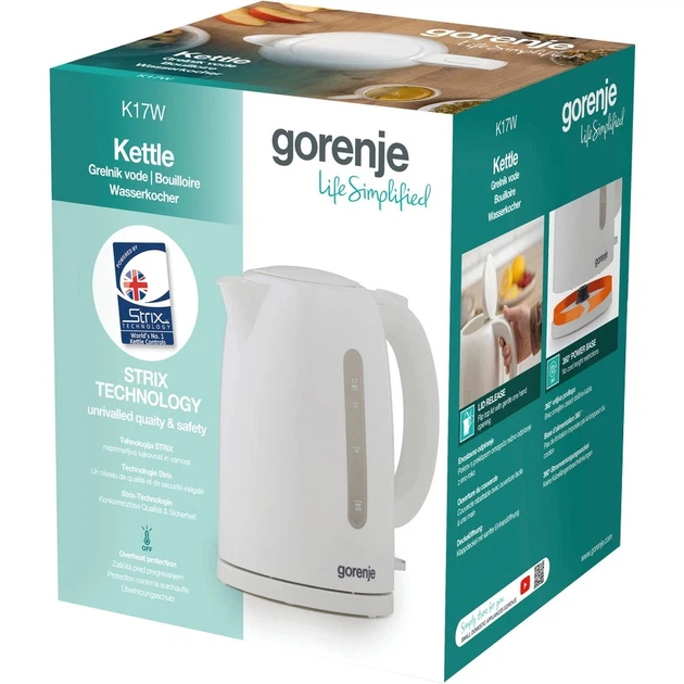 Электрочайник Gorenje K17W 1.7 л белый - Фото 5 Электрочайник Gorenje K17W 1.7 л белый - изображение 5