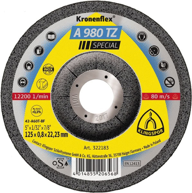 Круг отрезной по металлу Klingspor Kronenflex A 980 TZ