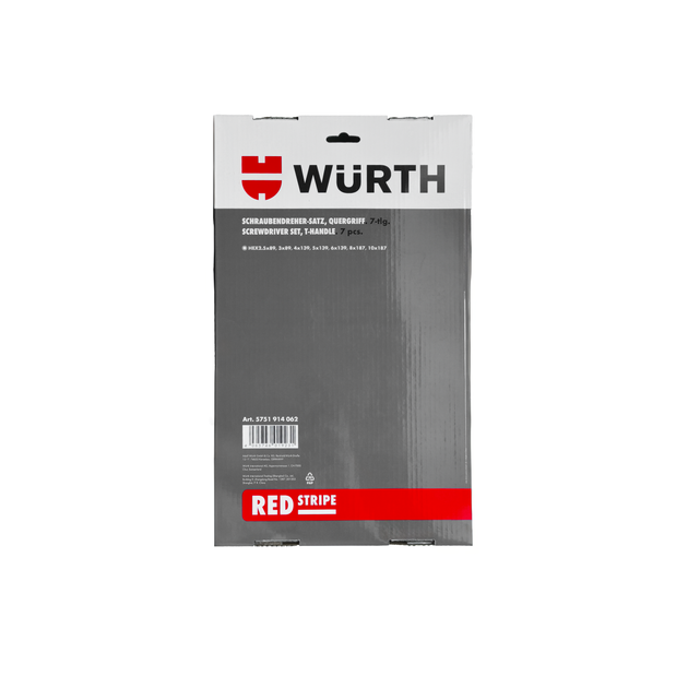 Набір викруток WURTH RED STRIPE з Т-подібною рукояткою 7 шт. (5751914062) - изображение 3
