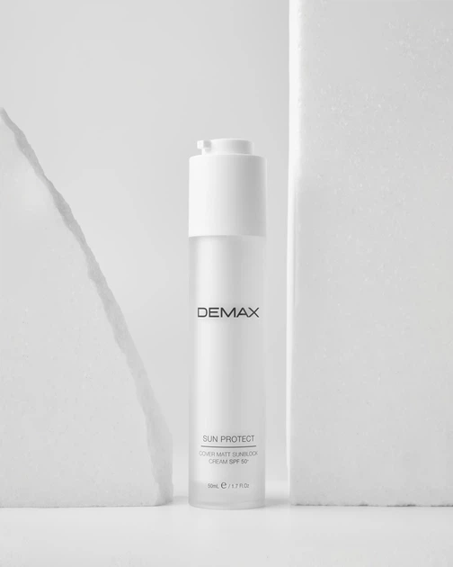 Захисний матуючий санблок Demax professional SPF 50+ легкий сонцезахисний крем з тонуючим ефектом для щоденного використання і тривалого перебування на сонці 50мл - зображення 3