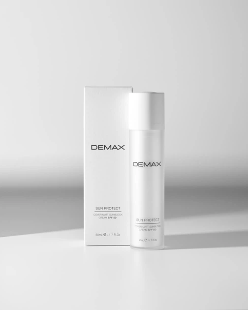 Захисний матуючий санблок Demax professional SPF 50+ легкий сонцезахисний крем з тонуючим ефектом для щоденного використання і тривалого перебування на сонці 50мл - зображення 5