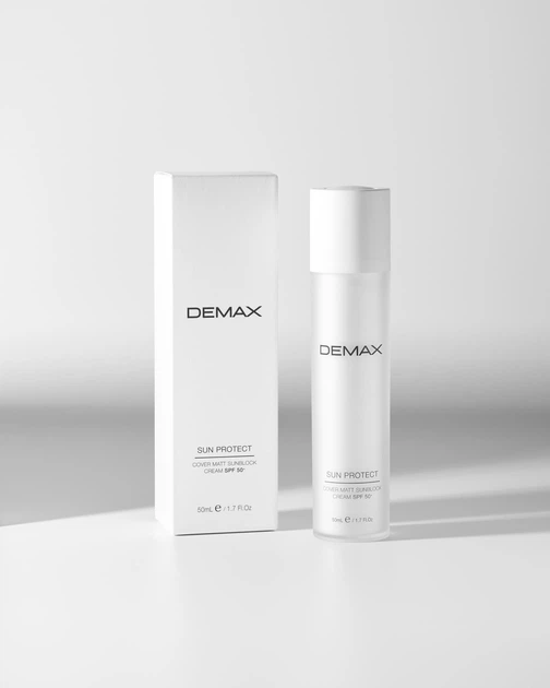 Захисний матуючий санблок Demax professional SPF 50+ легкий сонцезахисний крем з тонуючим ефектом для щоденного використання і тривалого перебування на сонці 50мл - зображення 6