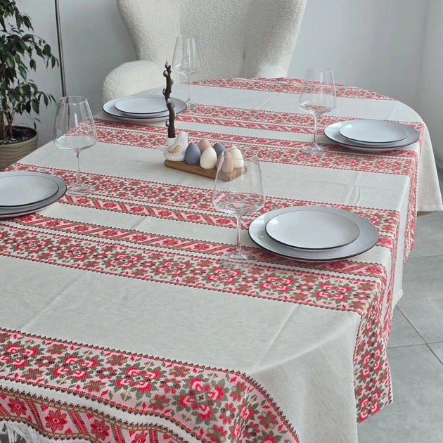 Українська жакардова скатертина Ototextile "Весняна пісня" розмір 160*220см; орнамент червоно-оливковий 229 1/1 С - Фото 1 Українська жакардова скатертина Ototextile "Весняна пісня" розмір 160*220см; орнамент червоно-оливковий 229 1/1 С - изображение 1