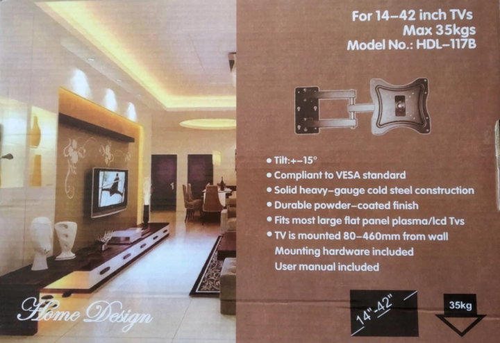 Настенный кронштейн для телевизора Home Design HDL-117B от 14 до 42 дюймов VESA до 35 кг - изображение 3
