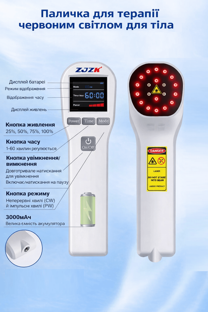 Аппарат LLLT лазерной терапии ZJZK HHL01, инфракрасный свет 650nm и 808nm, лечение суглобов, заживление тканей, рост волос, косметология, для людей и животных - изображение 7