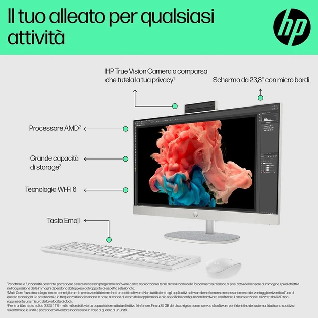 Моноблок HP All-in-One 24 cr0002sl / AMD Ryzen 3 7320U / RAM 8GB / SSD 512GB / 1 x HDMI / LAN / Wi-Fi 6 / Bluetooth 5.3 / Windows 11 Home / Белый - изображение 3