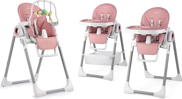 Krzesełko do karmienia Nukido Belo ze stolikiem różowe (5903890611514) - obraz 6
