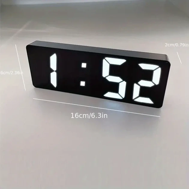 Настольные электронные часы GH0712L, LED-дисплей, будильник, термометр, черный зеркальный - изображение 4