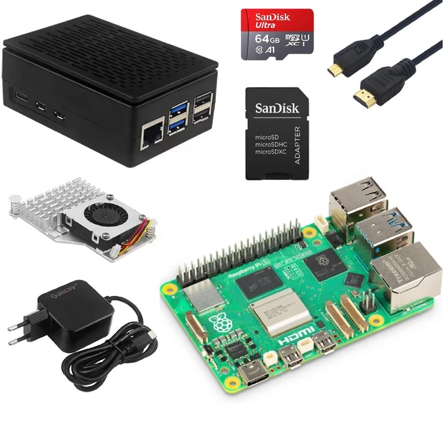 Мікрокомп'ютер Raspberry Pi 5 Starter Kit 8GB з корпусом, кулер з