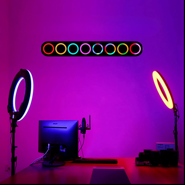 Кольцевая LED лампа 56 см RGB для фото и видео съемки с пультом управления и 480 светодиодов - изображение 7