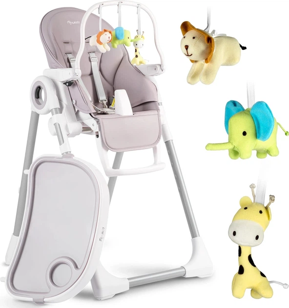 Krzesełko do karmienia ze stolikiem Nukido Belo z pałąkiem i zabawkami wrzosowe (5903890613525) - obraz 2