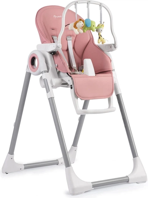 Krzesełko do karmienia ze stolikiem Nukido Belo z pałąkiem i zabawkami różowe (5903890613532) - obraz 2