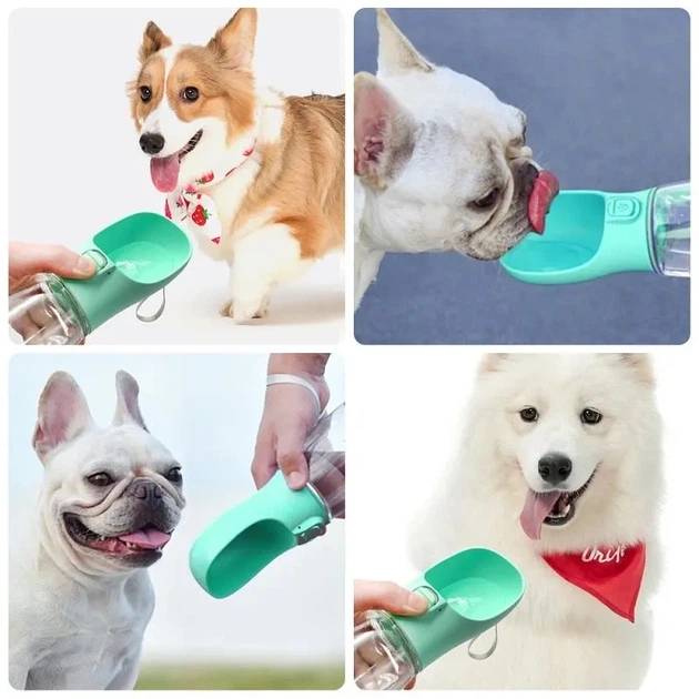 Портативная бутылка - поилка с кнопкой для прогулок Dog Water Bottle 300 мл для собак и котов - зеленая - изображение 2