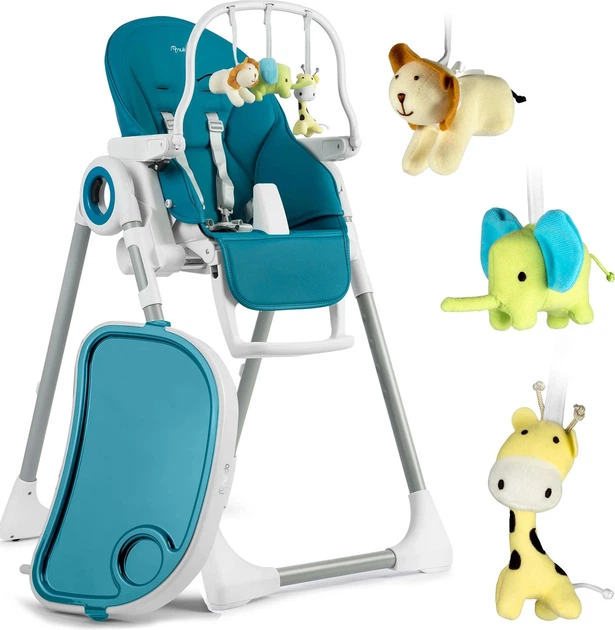 Krzesełko do karmienia ze stolikiem Nukido Belo z pałąkiem i zabawkami ciemno niebieskie (5903890618759) - obraz 2