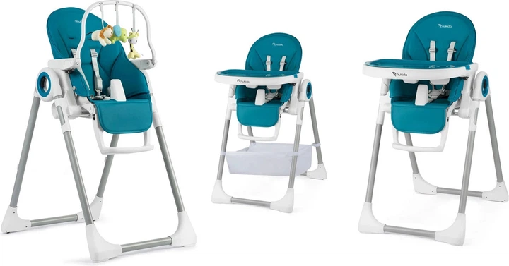 Krzesełko do karmienia ze stolikiem Nukido Belo z pałąkiem i zabawkami ciemno niebieskie (5903890618759) - obraz 9