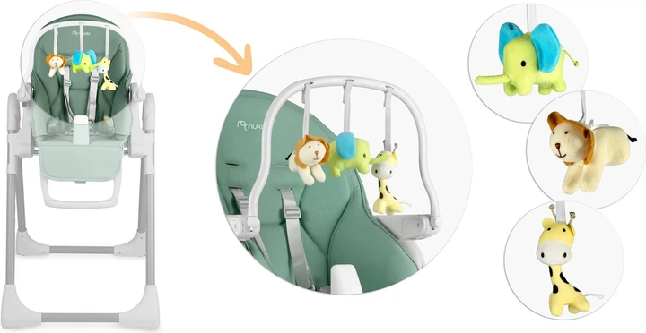 Krzesełko do karmienia ze stolikiem Nukido Belo z pałąkiem i zabawkami zielone (5903890618766) - obraz 3