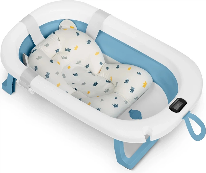 Ванночка складна для дітей Ricokids RK-287 з термометром і вкладкою Біло-синя (5903890629199) - зображення 3