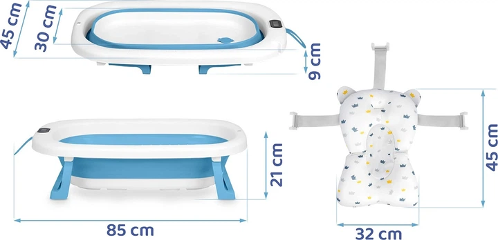 Ванночка складна для дітей Ricokids RK-287 з термометром і вкладкою Біло-синя (5903890629199) - зображення 5