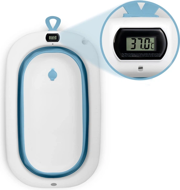 Wanienka dla dzieci Ricokids RK-287 skladana ze stelazem termometrem i wkladka Bialo-niebieska (5903890629229) - obraz 3