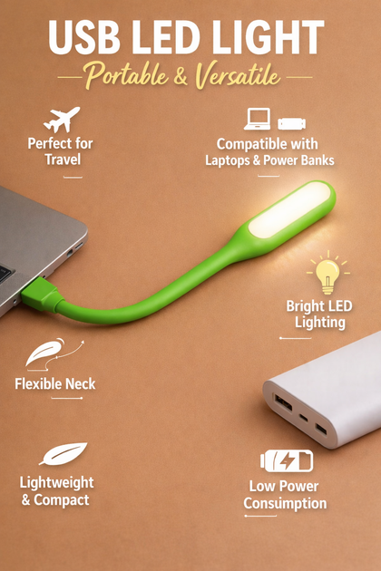 Гибкая Лампа LED USB Фонарик для Павербанка Ноутбука, Зеленый - изображение 2