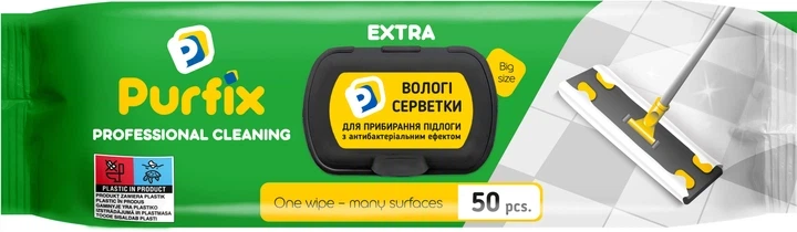 Господарські вологі серветки для прибирання підлоги PURFIX з антибактеріальним ефектом 50 шт (для швабри) - Фото 1 Господарські вологі серветки для прибирання підлоги PURFIX з антибактеріальним ефектом 50 шт (для швабри) - зображення 1